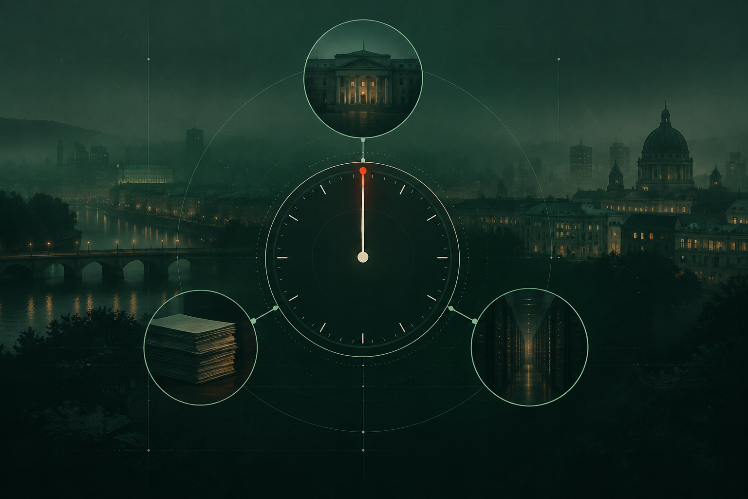Illustration of a 24-hour clock and three connected criteria nodes